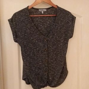 Tie bottom button up v neck sweater